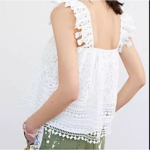 NEW Sold Out NWT Anthropologie White Ruffled Lace Square Neck Tank Ivory Bride‎ - Picture 4 of 16